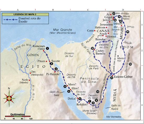 Possível rota do povo de Israel do Egito até Canaã